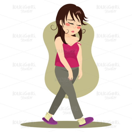 Sleepy Woman Walking Clipart Vector Illustration 04345