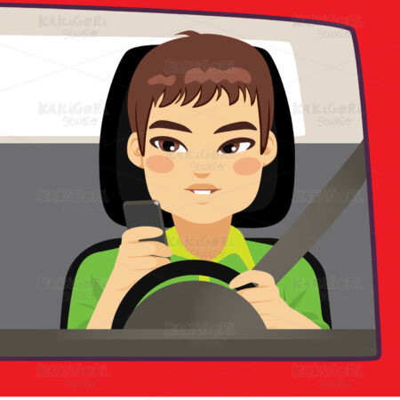 Smartphone Addiction Car Clipart Vector Illustration 03622