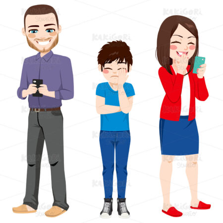 Smartphone Addiction Parents Clipart Vector Illustration 03118