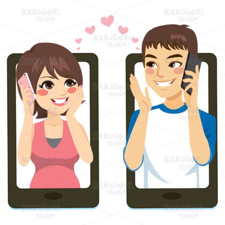 Smartphone Couple Love Clipart Vector Illustration 03268