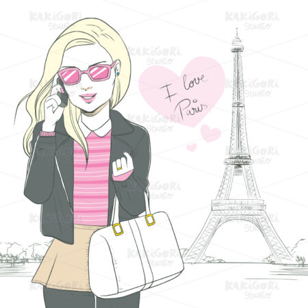 Smartphone Fashion Paris Woman Clipart Vector Illustration 01674