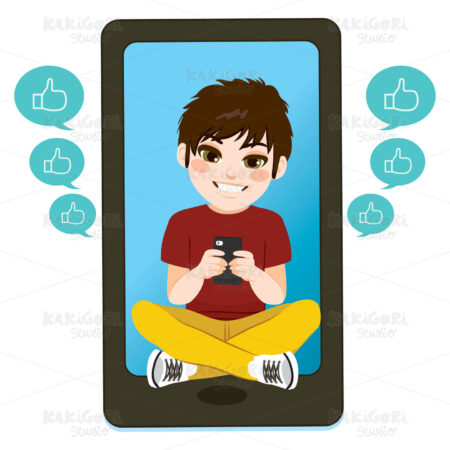 Smartphone Teenager Boy Clipart Vector Illustration 04455