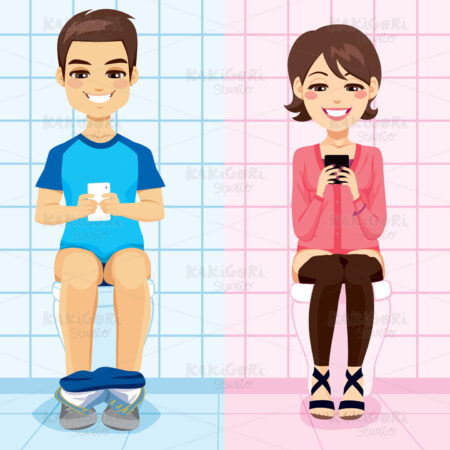 Smartphone Texting While Using Toilet Clipart Vector Illustration 01797
