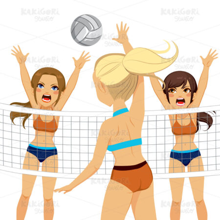 Smash Block Women Volleyball Players Clipart Vector Illustration 02120