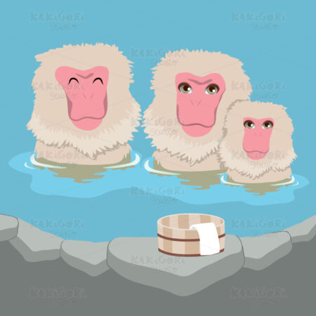 Snow Monkey Onsen Family Clipart Vector Illustration 01622