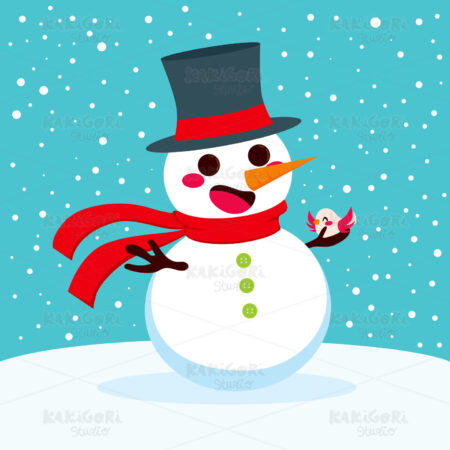 Snowman Christmas With Bird Clipart Vector Illustration 01857