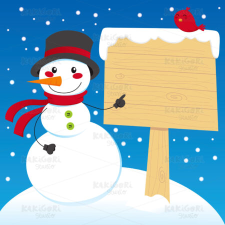 Snowman Sign Post Clipart Vector Illustration 00759