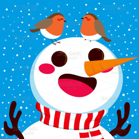 Snowman With Robin Birds Clipart Vector Illustration 01860