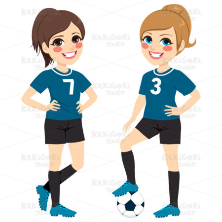 Soccer Girl Players Clipart Vector Illustration 04048