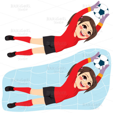 Soccer Player Girl Goal Keeper Clipart Vector Illustration 04333