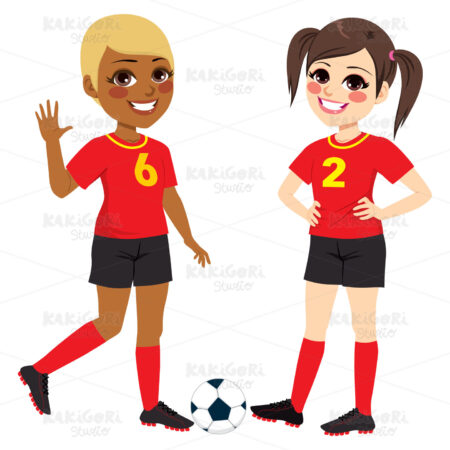 Soccer Teenager Girls Clipart Vector Illustration 04053