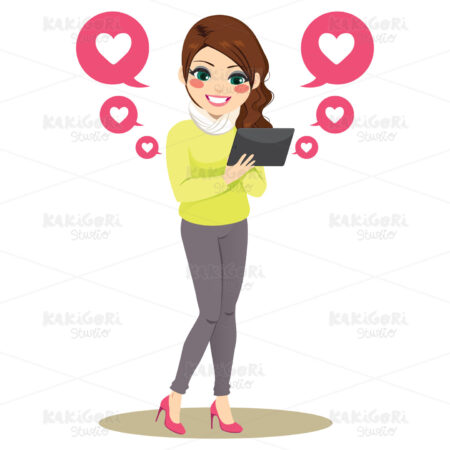Social Media Tablet Woman Clipart Vector Illustration 04460