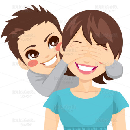 Son Covering Mother Eyes Clipart Vector Illustration 01524