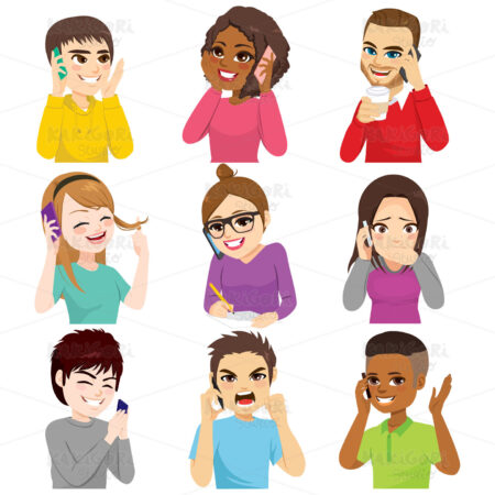 Speaking Smartphone People Set Clipart Vector Illustration 04631