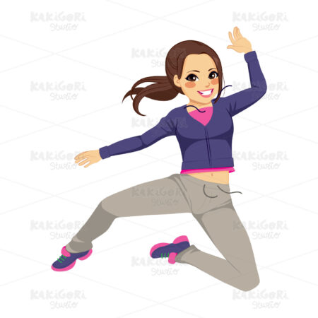 Sporty Jumping Dancing Girl Clipart Vector Illustration 02145