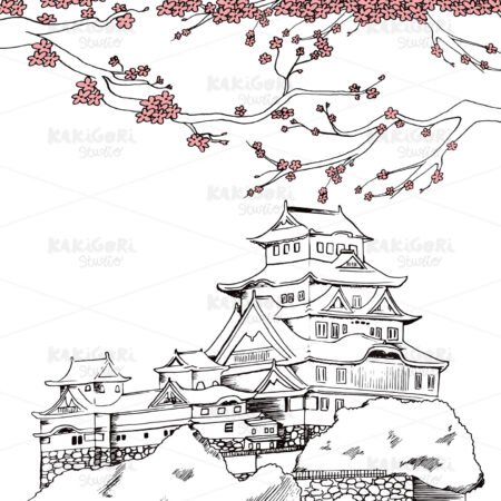 Spring Himeji Castle Clipart Vector Illustration 01585