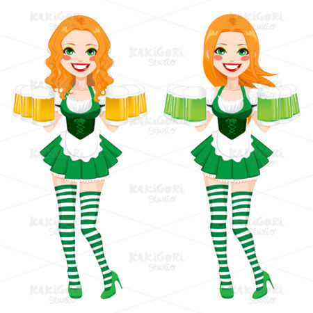 St. Patrick Irish Girl Beer Clipart Vector Illustration 01999