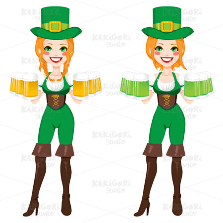 St. Patrick Irish Leprechaun Girl Clipart Vector Illustration 02002