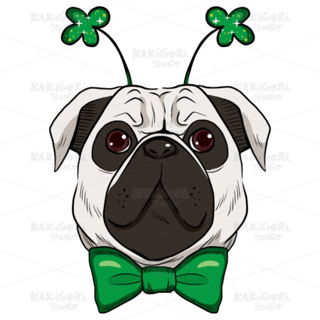 St. Patrick Pug Dog Clipart Vector Illustration 02000