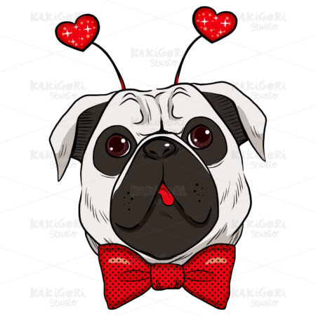 St. Valentine Pug Dog Clipart Vector Illustration 02001