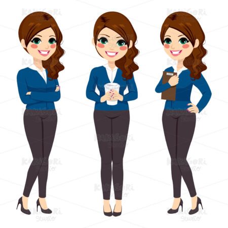 Standing Businesswoman Coffee Clipart Vector Illustration 02620