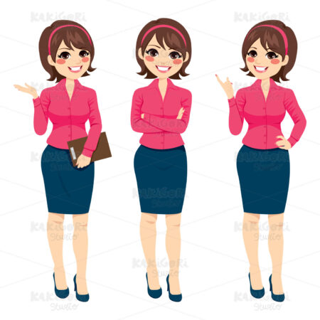 Standing Businesswoman Gestures Clipart Vector Illustration 02645