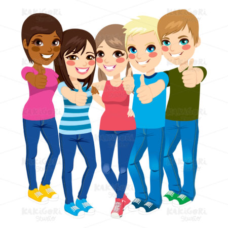 Standing Teenagers Thumbs Up Clipart Vector Illustration 01799