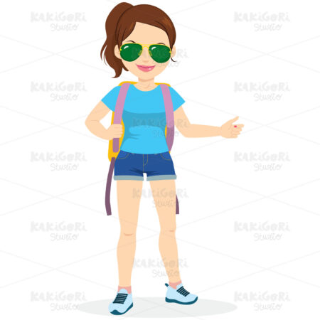 Standing Woman Hitchhiking Clipart Vector Illustration 03397
