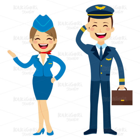 Stewardess And Pilot Characters Clipart Vector Illustration 02948