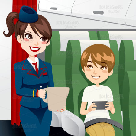 Stewardess Serving Water Clipart Vector Illustration 00752