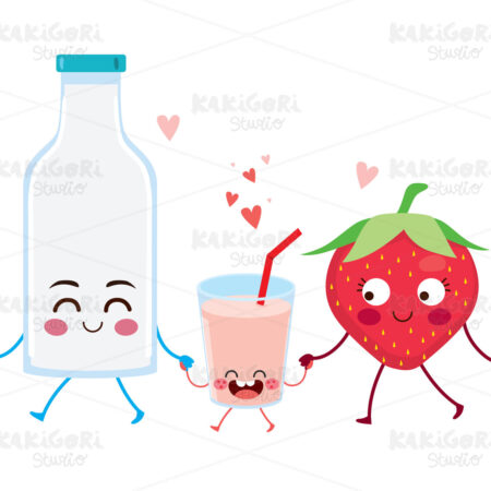 Strawberry Milkshake Cute Family Characters Clipart Vector Illustration 05006