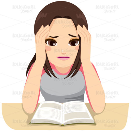Stressed Girl Studying Clipart Vector Illustration 03465