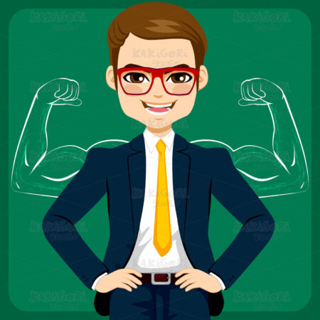 Strong Businessman Sketch Muscles Clipart Vector Illustration 02833
