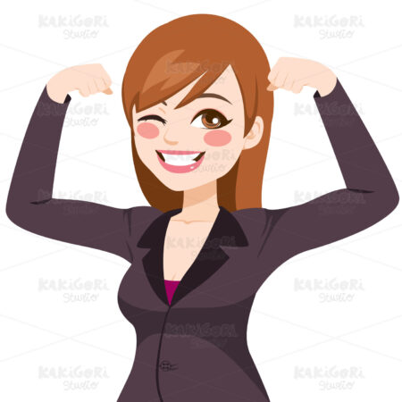 Strong Businesswoman Showing Muscles Clipart Vector Illustration 04284