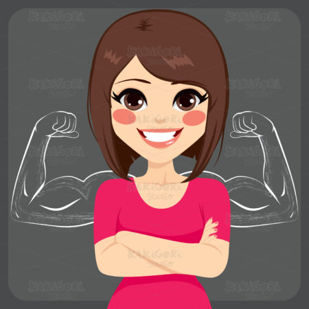Strong Muscle Sketched Woman Clipart Vector Illustration 02783