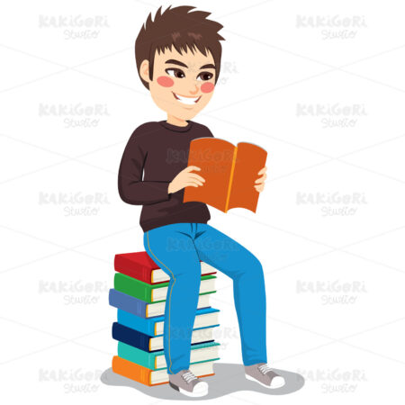 Student Boy Book Stack Clipart Vector Illustration 03691