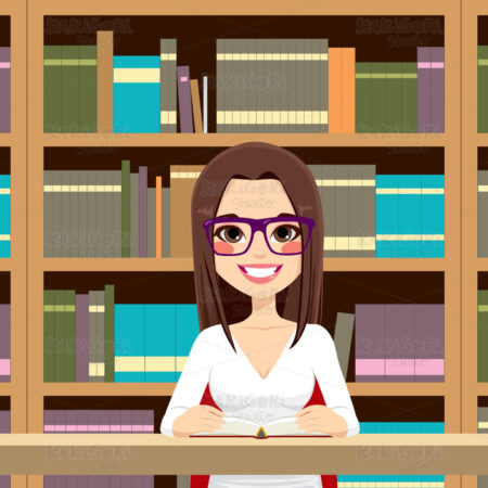 Student Girl In Library Clipart Vector Illustration 02232