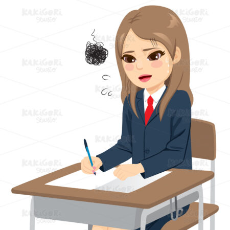 Student Girl Overwhelmed Difficult Exam Clipart Vector Illustration 04966