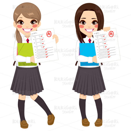 Student Girls Test Results Clipart Vector Illustration 02899
