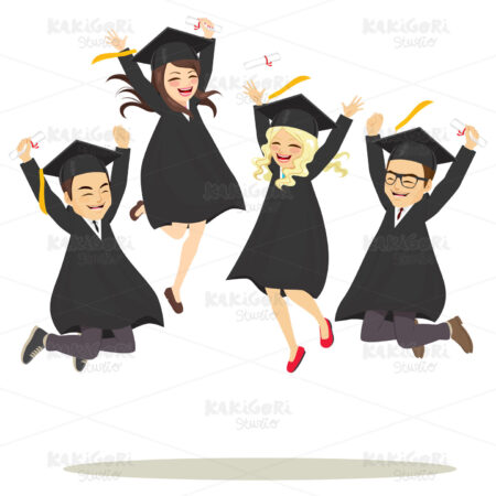 Students Jumping Happy Clipart Vector Illustration 04731