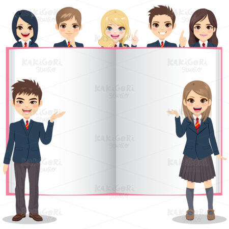 Students Presenting White Blank Book Clipart Vector Illustration 04967
