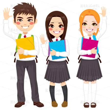 Students Standing Waving Hands Clipart Vector Illustration 02903