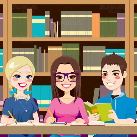 Students Studying Library Clipart Vector Illustration 02310