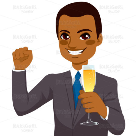 Successful African American Businessman Toasting Clipart Vector Illustration 02023