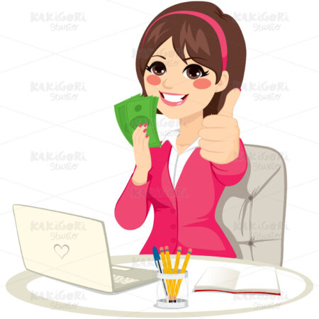 Successful Banknote Money Fan Businesswoman Clipart Vector Illustration 02650