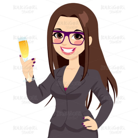 Successful Brunette Businesswoman Toasting Champagne Clipart Vector Illustration 02024
