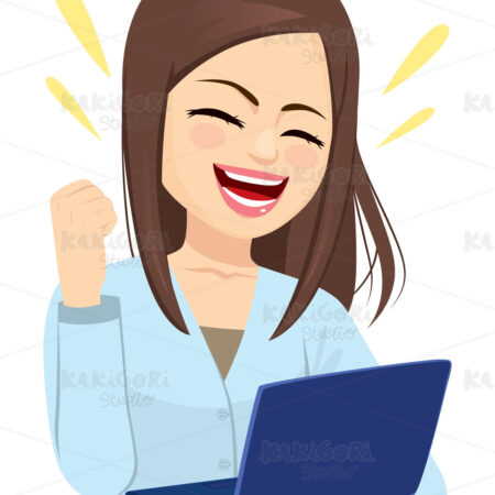 Successful Businesswoman Fist Up Laptop Clipart Vector Illustration 04928