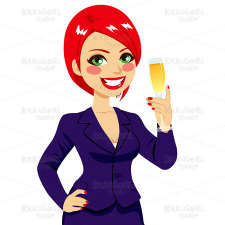 Successful Red Haired Businesswoman Toasting Clipart Vector Illustration 02025