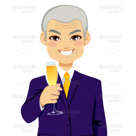Successful Senior Businessman Toasting Champagne Clipart Vector Illustration 02021