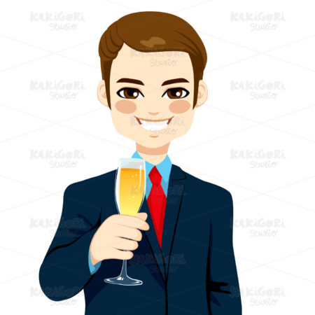 Successful Young Businessman Toasting Champagne Clipart Vector Illustration 02020